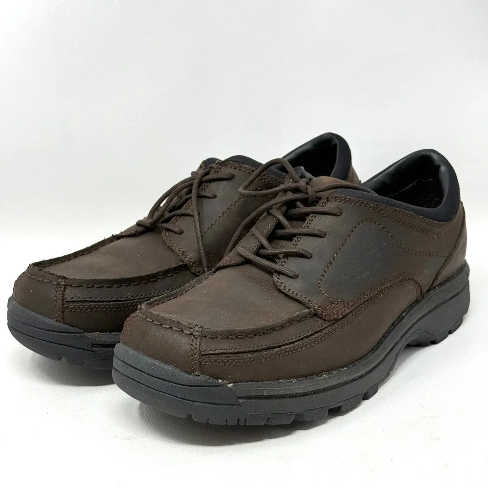 Outland Mens Brown Leather Moc Toe Oxford Shoes‎ Lug 10 Academia Preppy Casual